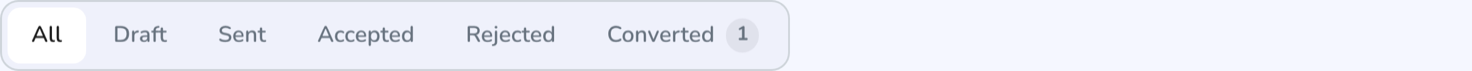 Quote status filters: draft, sent, accepted, rejected and converted